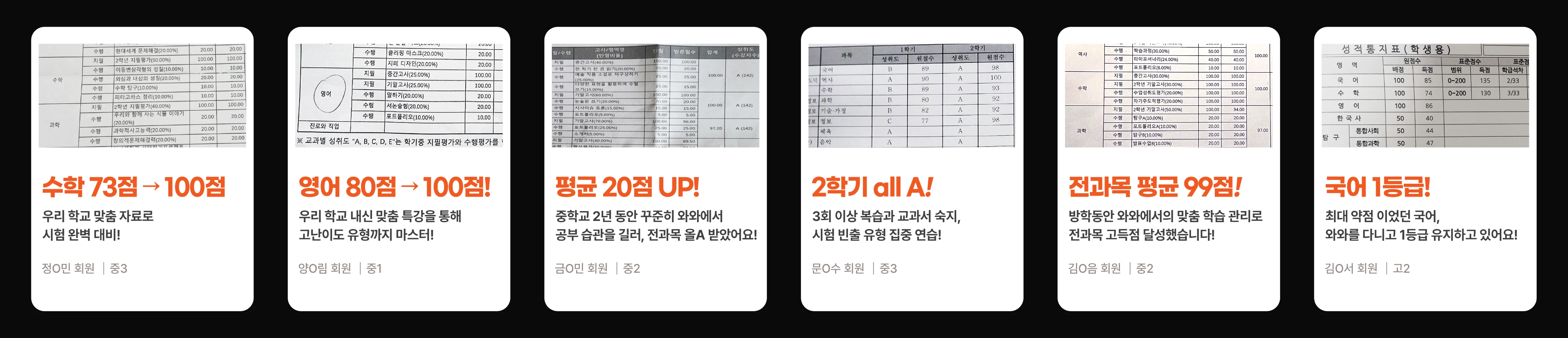 가정 와와코칭학습센터 성적 향상 사례